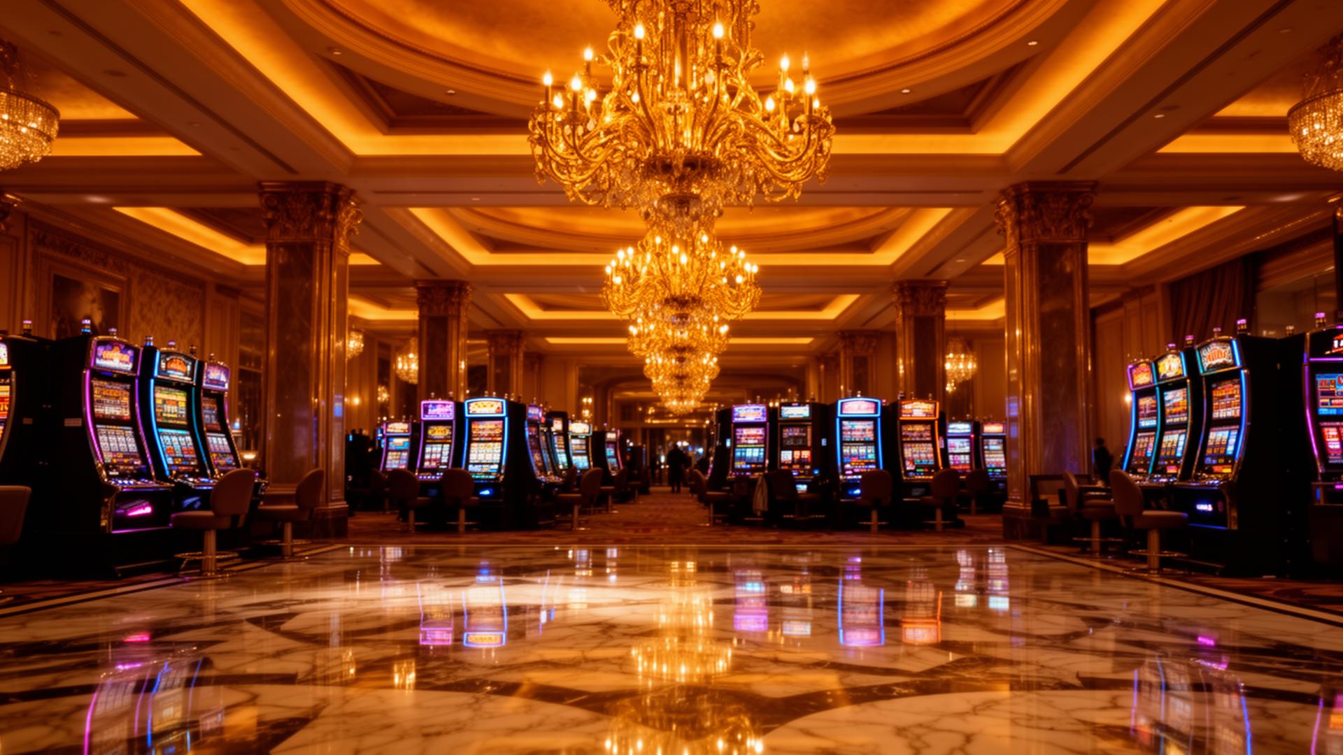 Fun Of Vegas Casino Slots hero background with golden slot machines